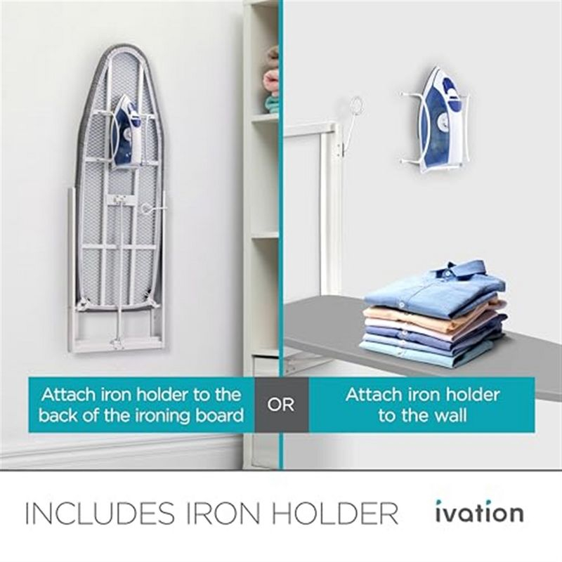 Ivation Wall Mounted Ironing Board, 36.2” x 12.2” Fold Down Iron Board with Iron Holder