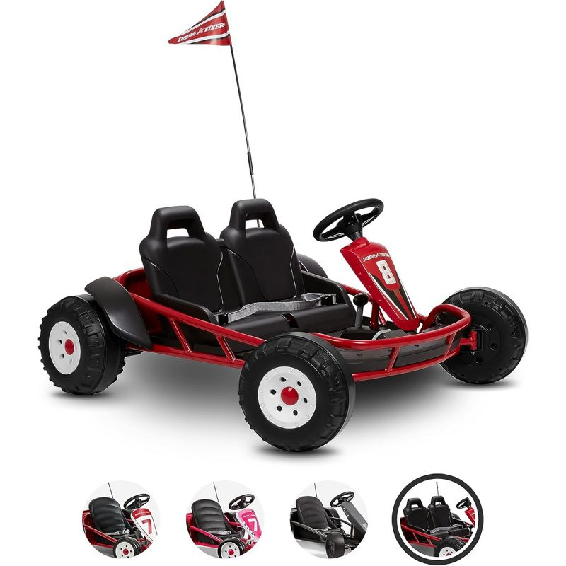 Radio Flyer Ultimate 24 Volt Electric Go-Kart with 2 Seats, Adjustable Seat, Rubber Wheels, and Speeds up to 8 MPH, for Kids Ages 3-8, Red