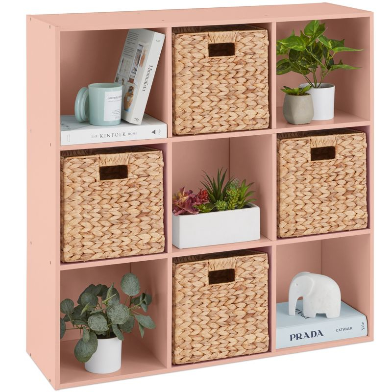 Best Choice Products 9-Cube Bookshelf, 13.5in Display Storage System, Organizer w/ Removable Back Panels - Light Pink
