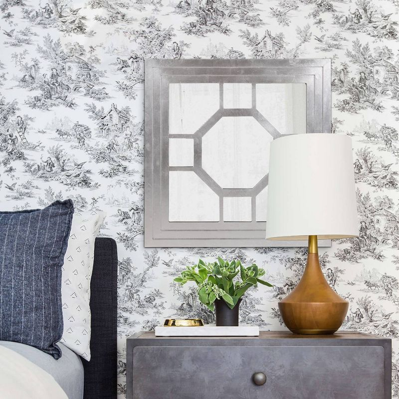 Howard Elliott 24"x24" Square Wood Framed Octagonal Windowpane Accent Mirror: Silver Leaf Finish, Wall Mount, Modern Decor