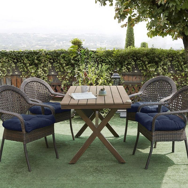 Patio Cushions Outdoor Chair Pads Thick Fiber Fill Tufted 19" x 19" Seat Cover, Navy, 2 Pack