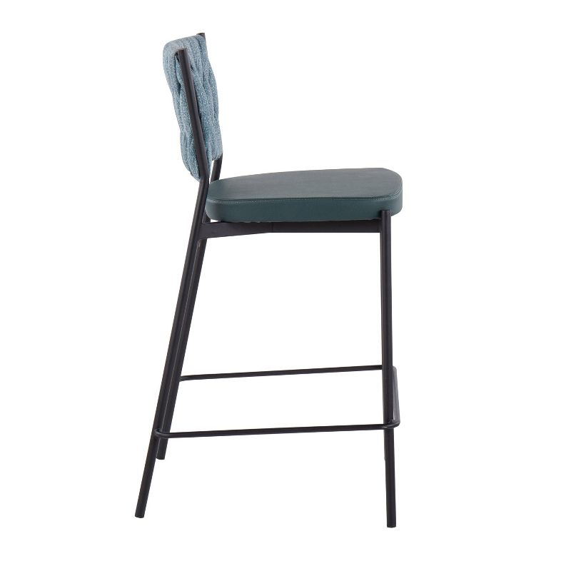 Set of 2 Tania Faux Leather/Polyester Counter Height Barstools Black/Green/Sea Green - LumiSource: Upholstered, Metal Legs, 250lb Capacity