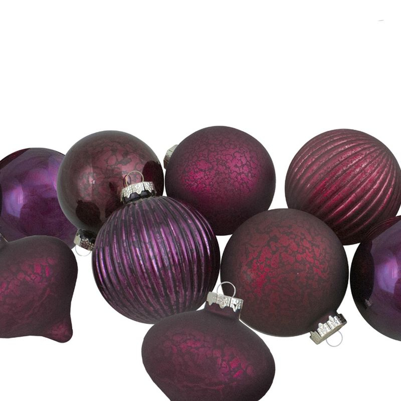 Northlight Finial and Glass Ball Christmas Ornaments - Burgundy and Purple - Set of 9