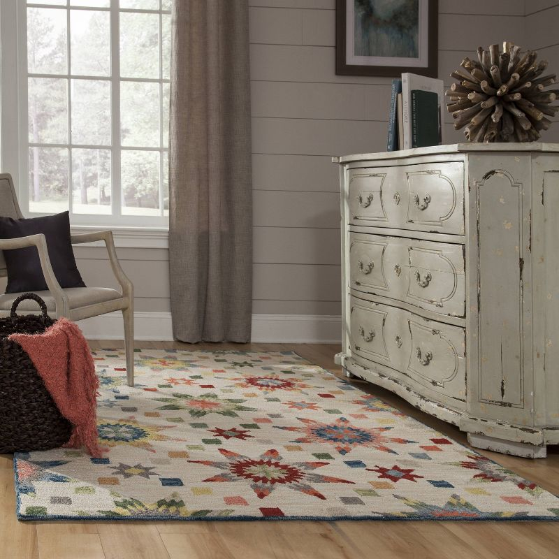 Momeni 8'x10' Geometric Tufted and Hooked Area Rug Beige: Handmade Low Pile Indoor Rug, Cotton Backing