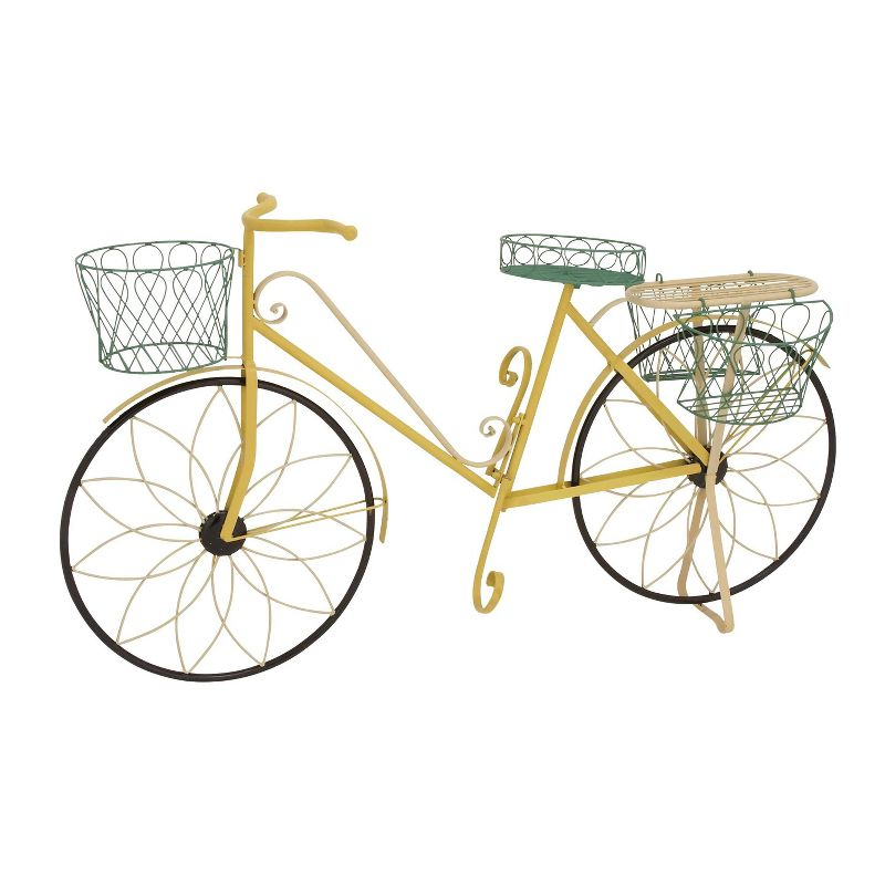 32" Traditional Iron Novelty Bicycle Plant Stand Yellow - Olivia & May: Metal Planter Pedestal, Weather-Resistant