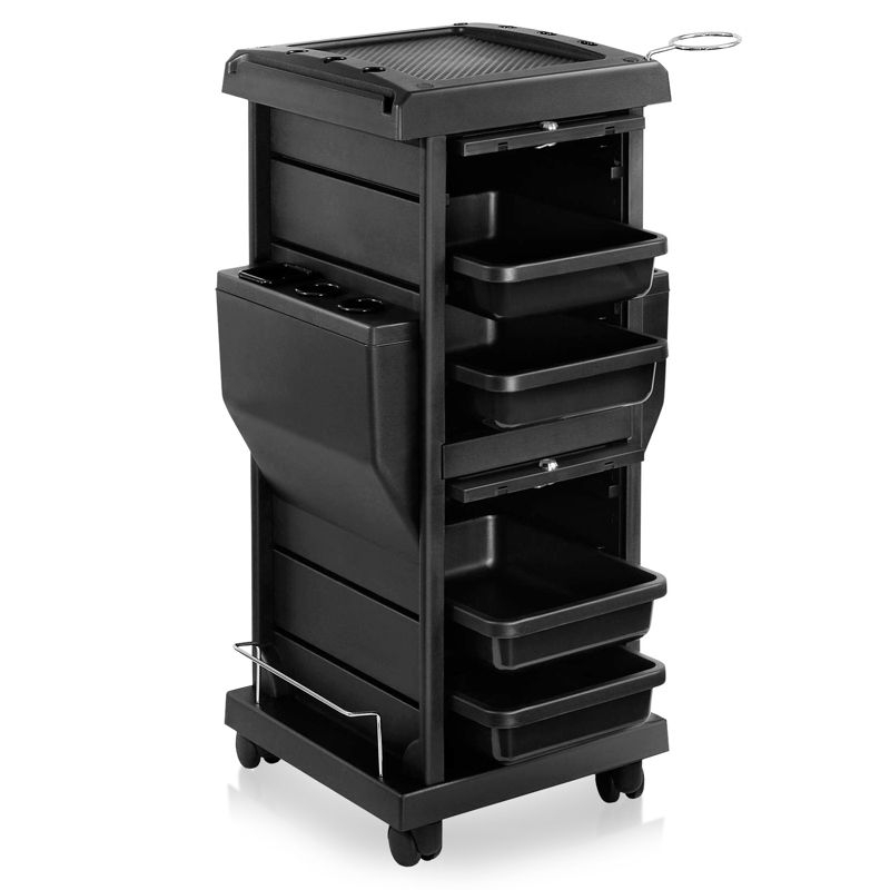 Saloniture Premium Locking Rolling Trolley Cart with Tool Pocket Inserts - Black