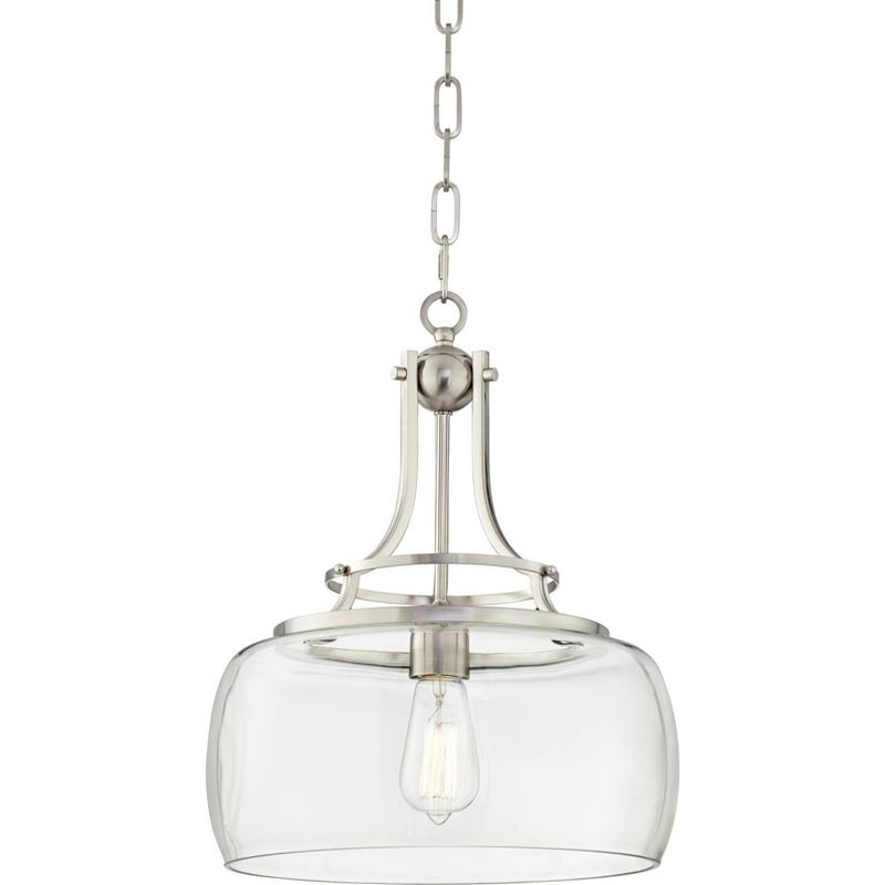 Franklin Iron Works Charleston Brushed Nickel Pendant Light 13 1/2" Wide Modern LED Clear Glass for Dining Room Kitchen Island