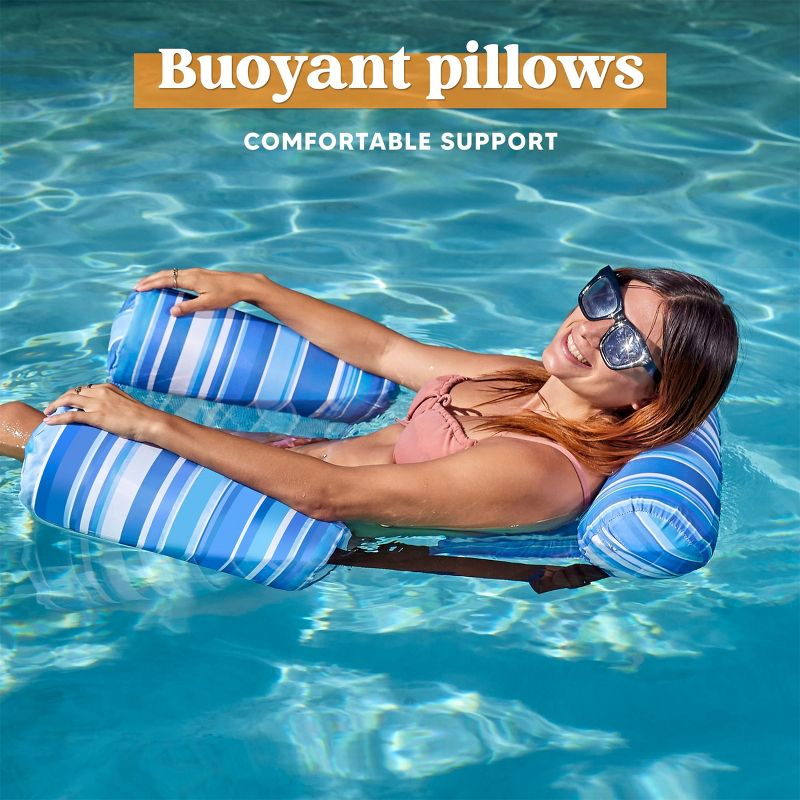 Joyfy 2 Packs Inflatable Pool Chairs,  Inflatable Lounge Pool Float, Stripe Hammock Chair for Adult Summer Party Water Beach Fun - Green, Blue