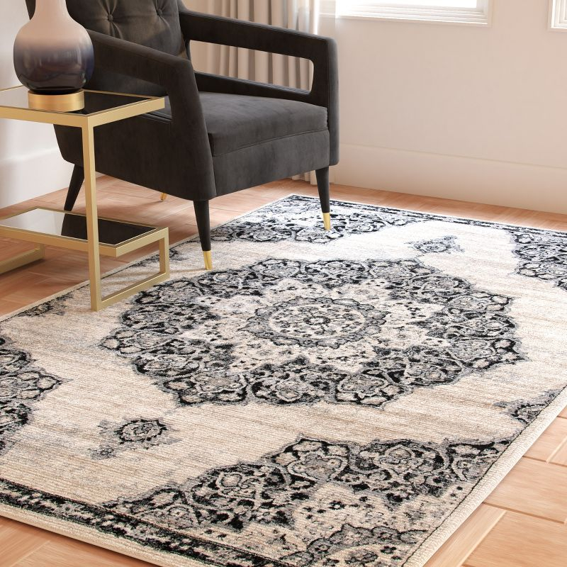 Brentwood BNT802 Power Loomed Area Rug - Ivory/Black - 6'x9' - Safavieh.