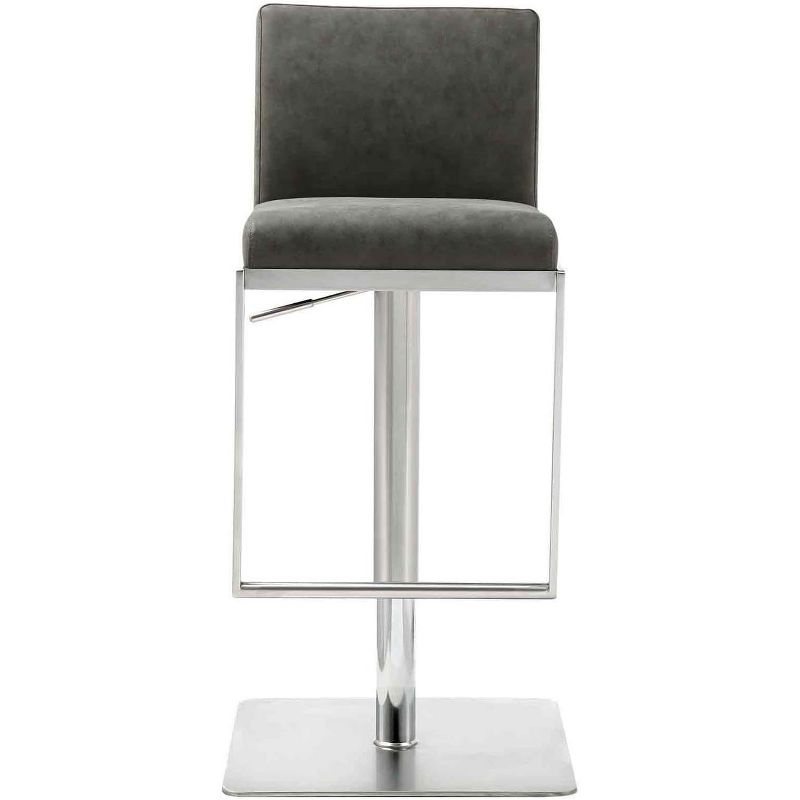 Whiteline Modern Living Clay Barstool Grey adjustable height and square stainless steel base.