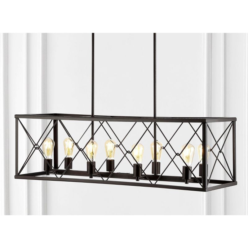 JONATHAN Y Galax 39" 8-Light Adjustable Iron Farmhouse Industrial LED Dimmable Pendant, Oil Rubbed Bronze