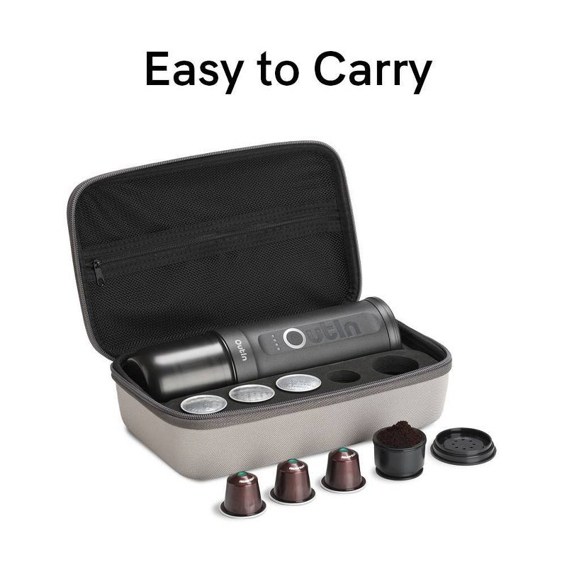 Outin Nano 2pk Portable Electric Espresso Machine with Protective Travel Case Space Gray