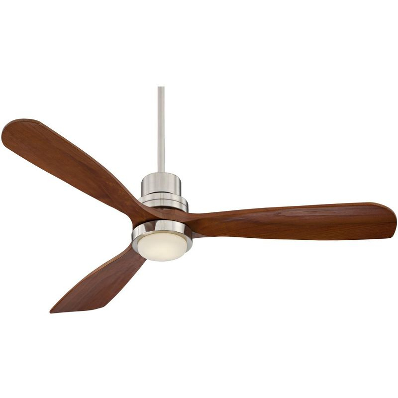 52" Casa Vieja Delta-Wing DC Rustic Farmhouse 3 Blade Indoor Ceiling Fan LED Light Remote Control Brushed Nickel Walnut Wood for Living Room Kitchen