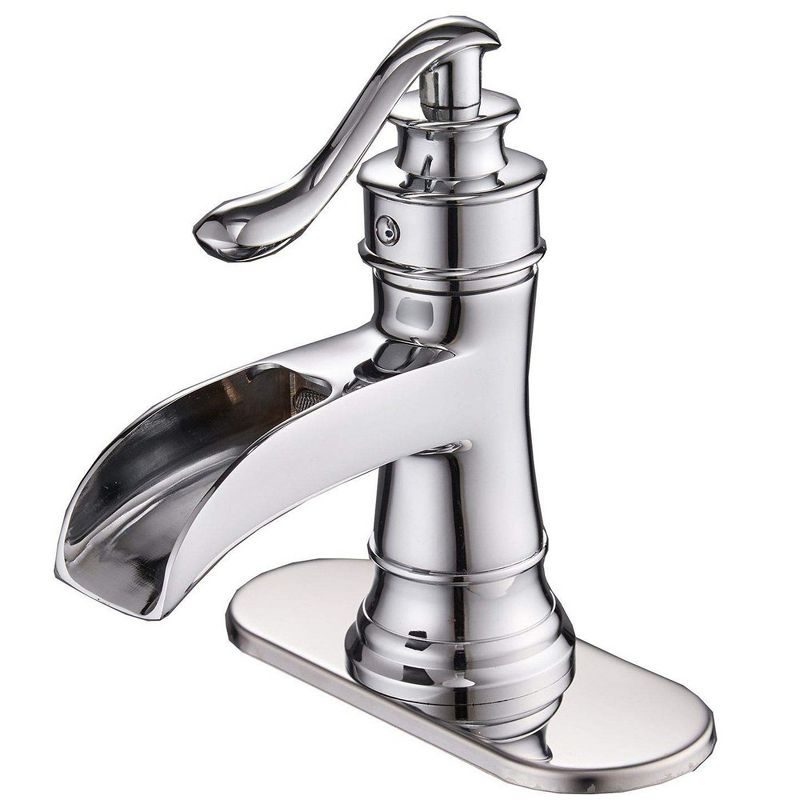 BWE Waterfall Single Hole Single-Handle Low-Arc Bathroom Faucet With Pop-up Drain Assembly