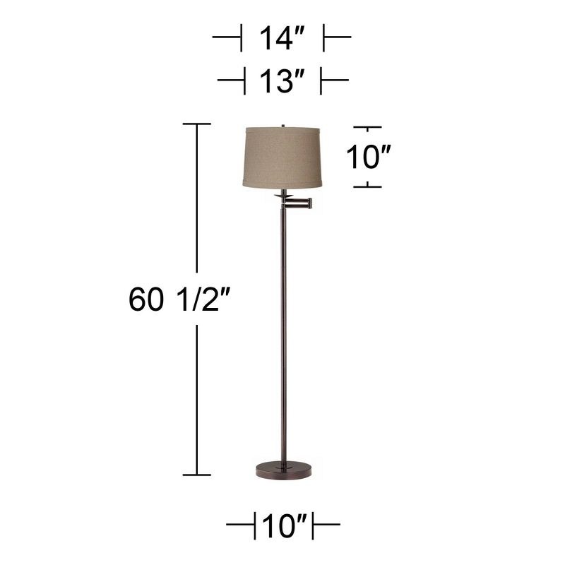 360 Lighting Modern Swing Arm Floor Lamp 60.5" Tall Bronze Natural Linen Drum Shade for Living Room Reading Bedroom Office
