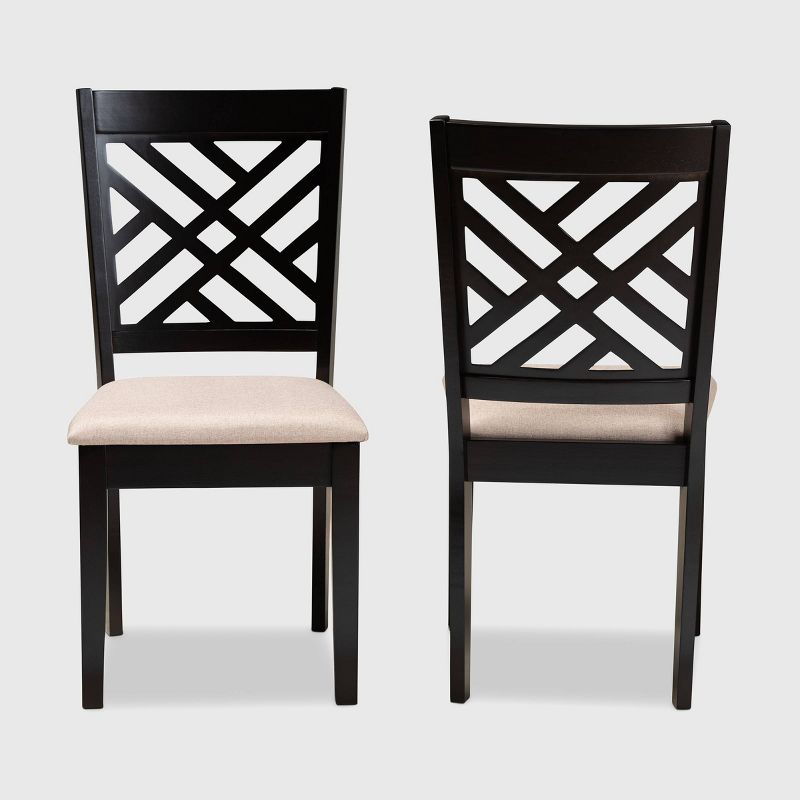 2pc Caron Upholstered Wood Dining Chair Set Sand Brown/Espresso - Baxton Studio: Modern Cut-Out Back, Polyester, Rubberwood Frame