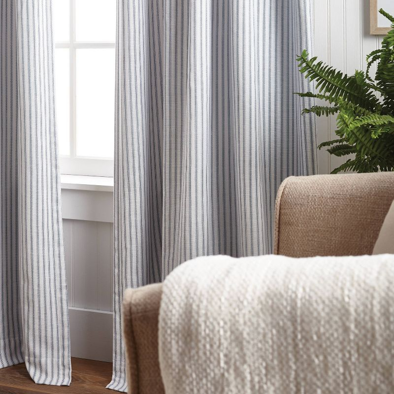 Martha Stewart 2pk Ticking Striped 95" Blackout Tab Lined Curtain Panel Black