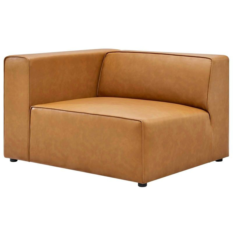Modway 2pc Mingle Vegan Leather Sectional Sofa Loveseat Tan: Modern Upholstered Modular Couch, Wood Frame