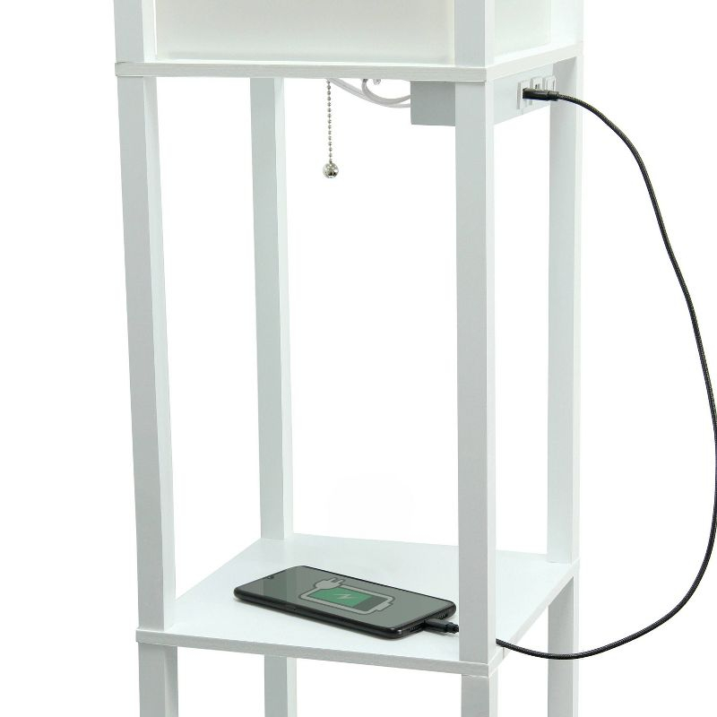 Creekwood Home Classix 62.5" 3-Tier Storage Floor Lamp with Charging Ports and Outlet White