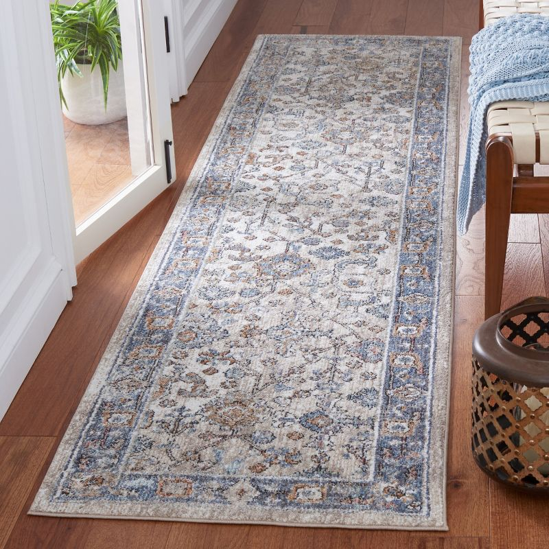 Jasmine JSM343 Power Loomed Runner Rug - Ivory/Blue - 2'2"x9' - Safavieh