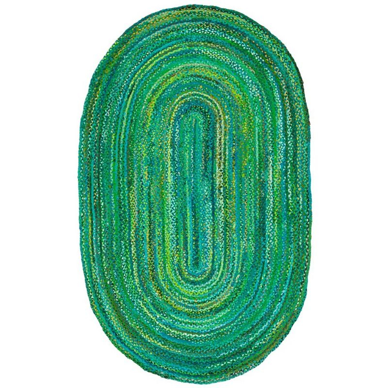 Braided BRD452 Hand Woven Indoor Area Rug - Green - 4'x6' Oval - Safavieh