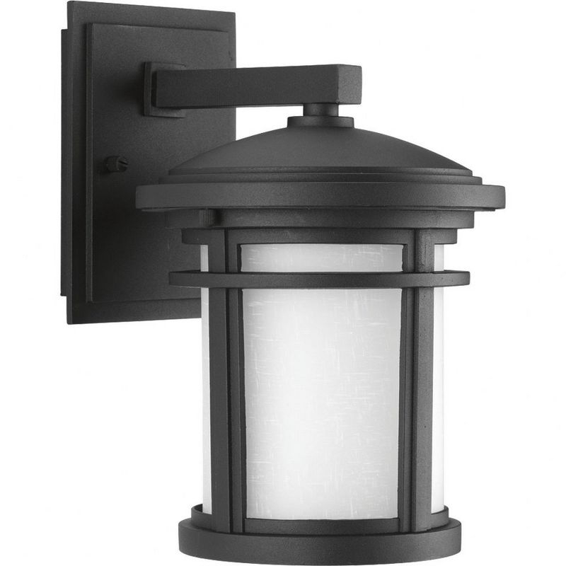 Progress Lighting Wish 1-Light Outdoor Black Wall Lantern with Etched Umber Linen Glass and Dark Sky Shield