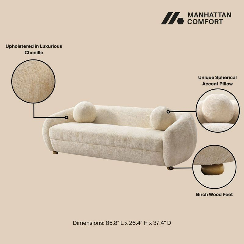 Manhattan Comfort 85.8" Tribeca Modern Chenille Upholstered Sofa Cream