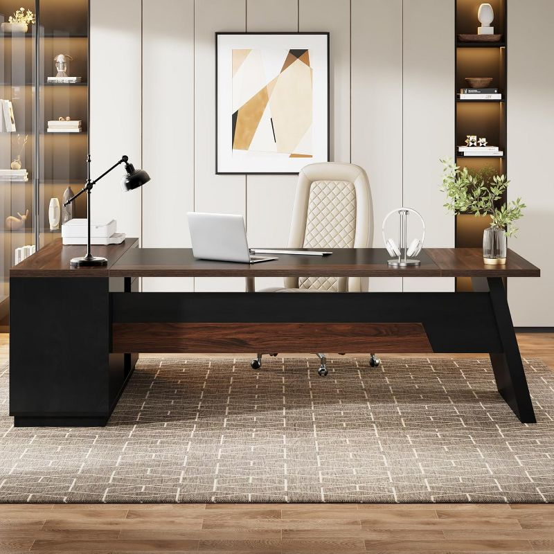 Tribesigns Modern 78" L-Shaped Executive Desk with Drawers and Lateral File Cabinet, Brown