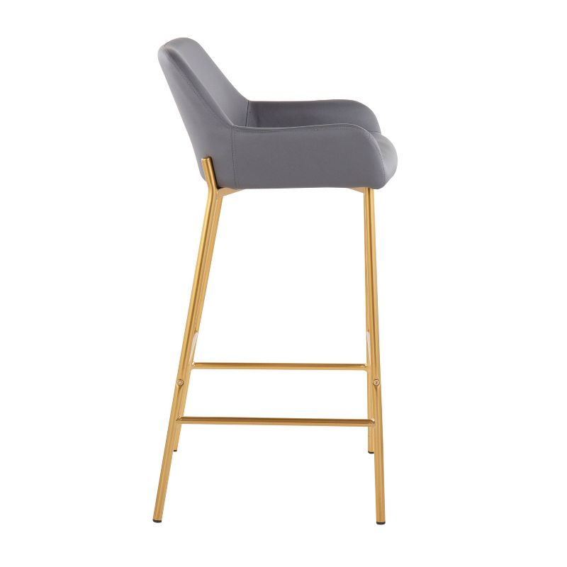 Set of 2 Daniella Metal Faux Leather Barstools Gold/Gray - LumiSource: Upholstered, Fixed Height, with Back