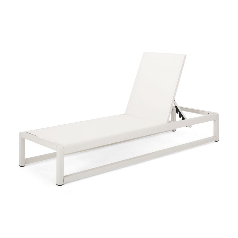 GDFStudio Camdyn Outdoor Mesh and Aluminum Armless Adjustable Chaise Lounges (Set of 2), White