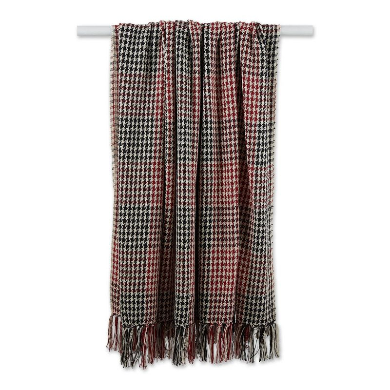 50"x60" Houndstooth Plaid Throw Blanket Red/Black - Design Imports: Cozy, Hypoallergenic, Machine Washable