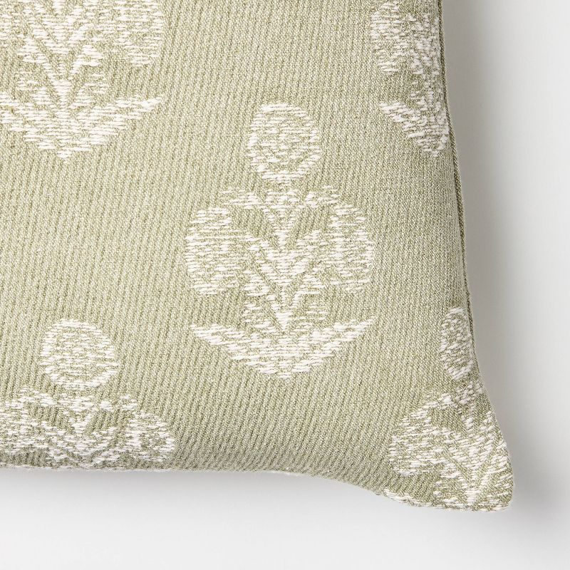 Woven Block Print Square Throw Pillow Light Sage/Cream - Threshold™ designed with Studio McGee: Cotton Jacquard, Indoor Use, Zippered