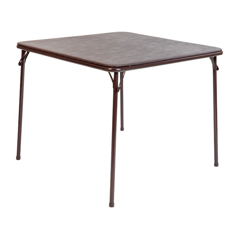 Emma and Oliver Brown Foldable Card Table with Vinyl Table Top - Game Table - Portable Table