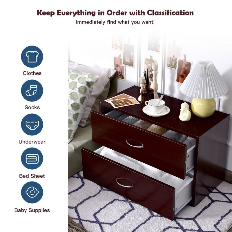 Costway 2 PCS 2-Drawer Dresser Horiztonal Organizer Wood End Table Nightstand