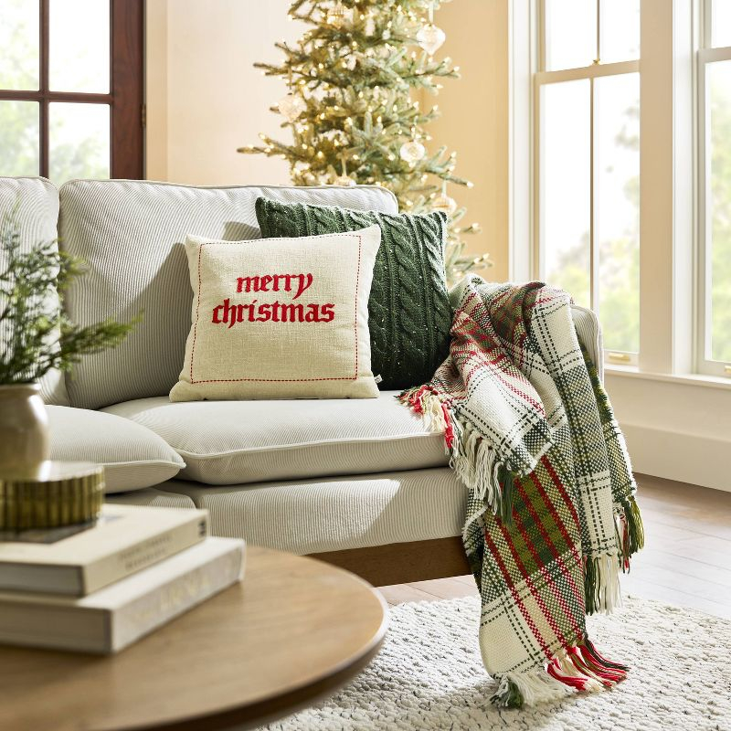 18"x18" Confetti Fleck Cable Knit Square Throw Pillow Dark Green - Hearth & Hand™ with Magnolia: Christmas Decor, OEKO-TEX Certified