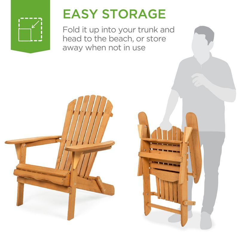 Best Choice Products Folding Adirondack Chair Outdoor, Wooden Accent Lounge Furniture w/ 350lb Capacity - Natural