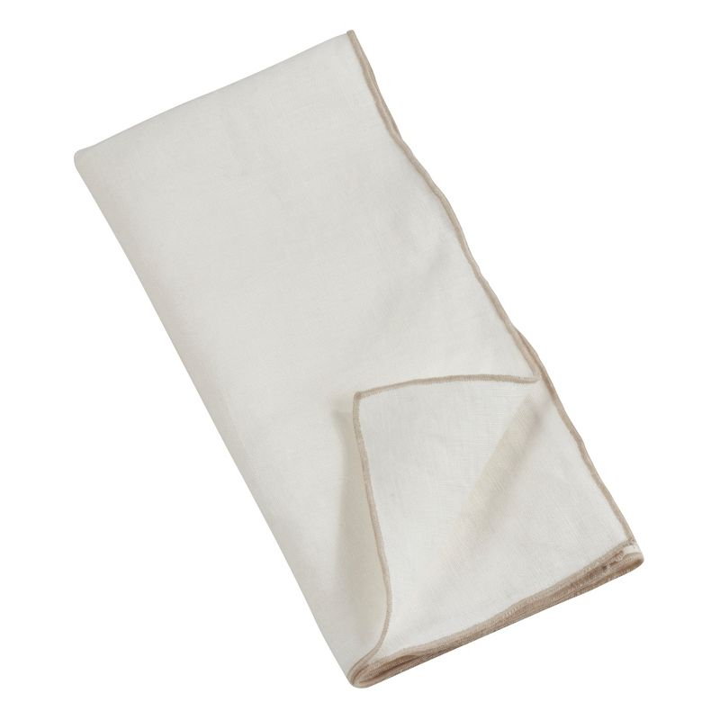 Saro Lifestyle Stitched Border Stonewashed Linen Napkins (Set of 4), Ivory, 20" x 20"