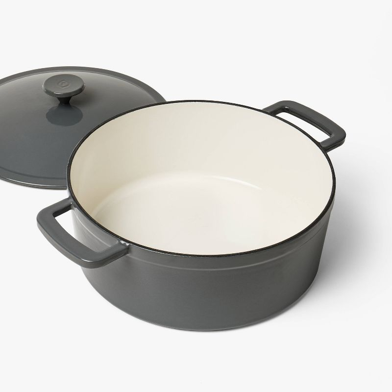5.5qt Enamel Dutch Oven Stock Pot Gray Eclipse - Figmint™: Cast Iron Lid, Even-Heating, Induction Compatible