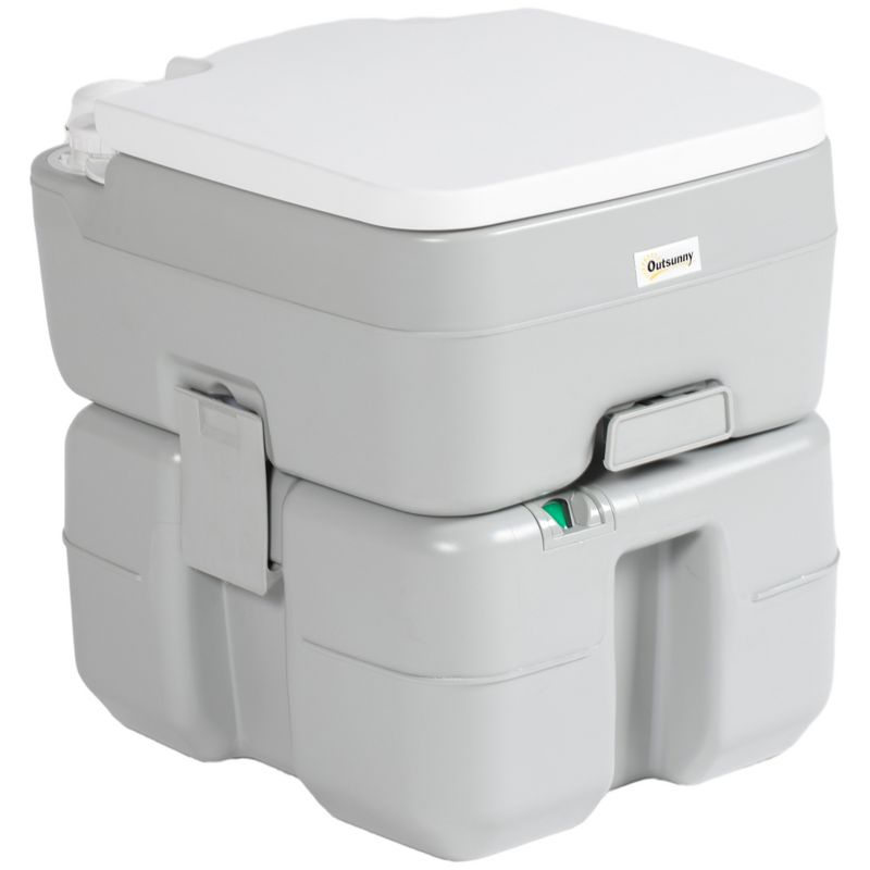 Outsunny 5.3 Portable Camping Toilet, Porta Potty with Level Indicator and Anti-Leak Handle Pump for Boating, Hiking, Travel, RV