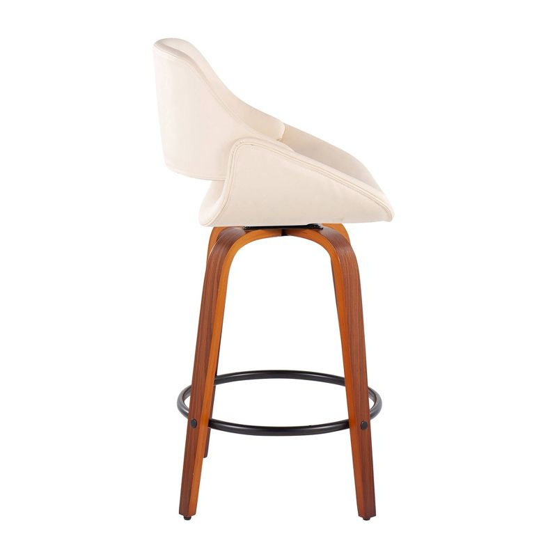 Set of 2 Fabrico PU Leather/Steel/Wood Counter Height Barstools Walnut/Cream/Black - LumiSource: Swivel, Flared Legs, Upholstered