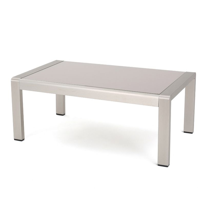 Cape Coral Rectangle Aluminum Coffee Table with Glass Top Silver - Christopher Knight Home: Weather-Resistant, for Patio Use