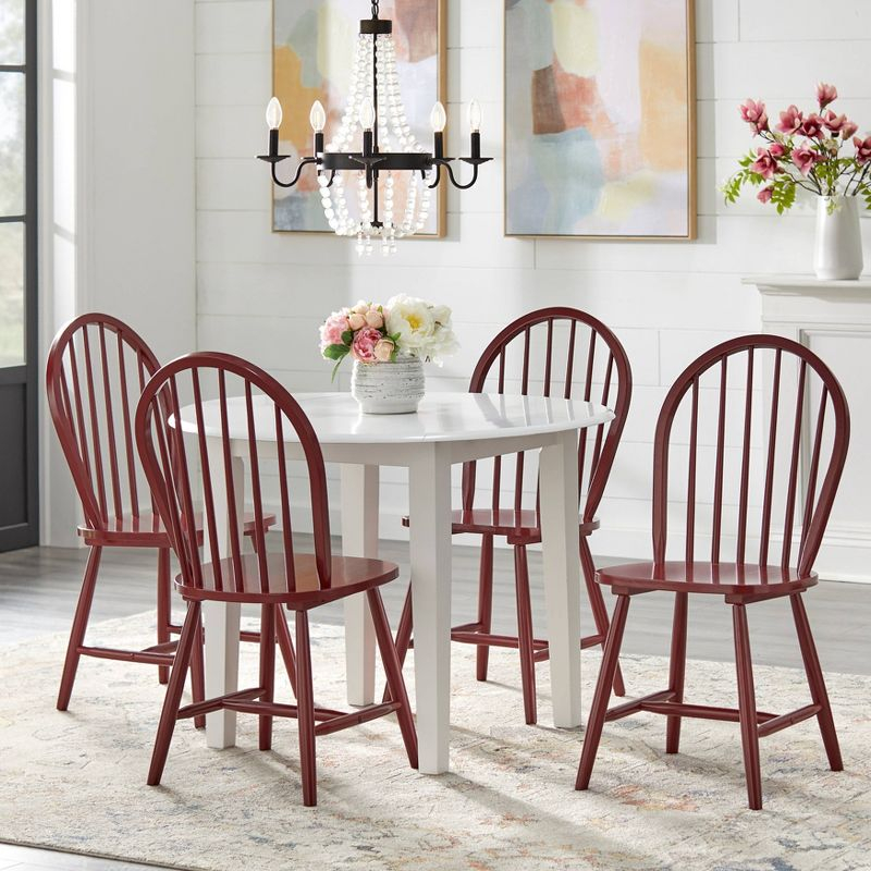 5pc Chadwick Drop Leaf Dining Set with 4 Windsor Chairs White/Red - Buylateral: Solid Rubberwood, Oval Shape