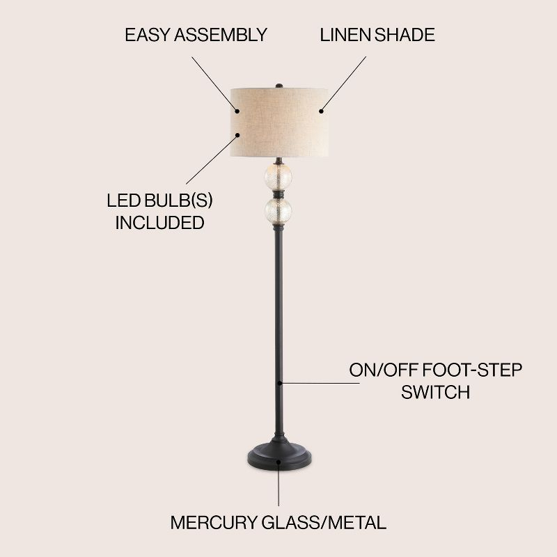 JONATHAN Y January 60" Glass/Metal LED Floor Lamp, Mercury Glass/Oil Rubbed Bronze