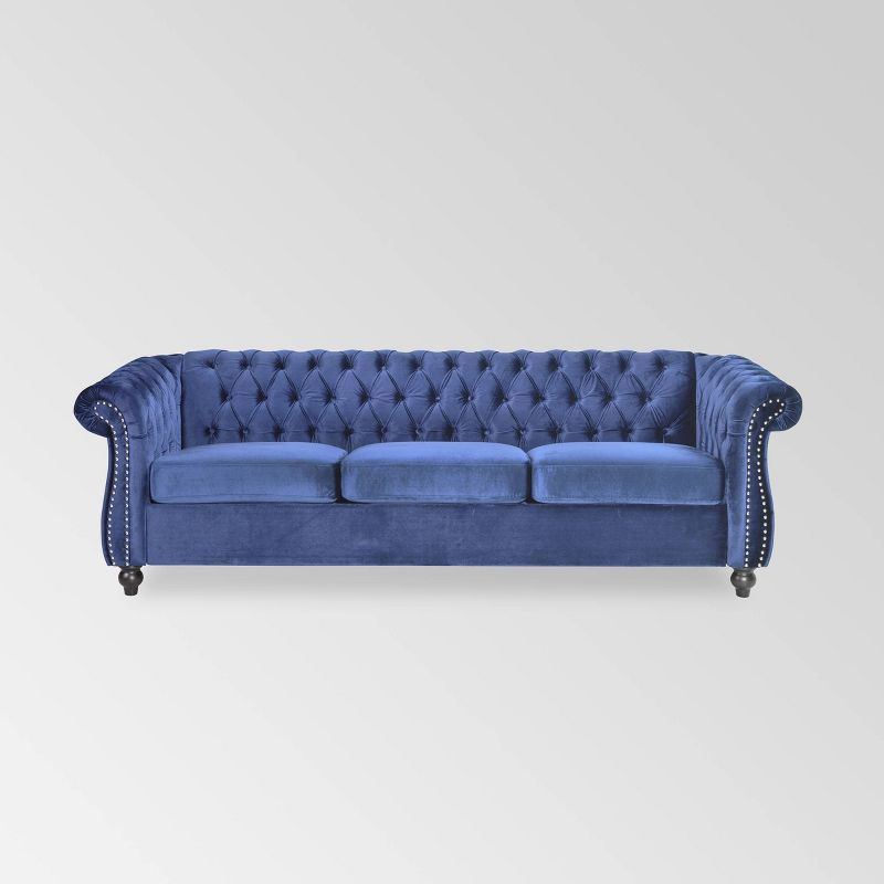 Parksley Tufted Chesterfield Velvet Sofa Dark Blue - Christopher Knight Home