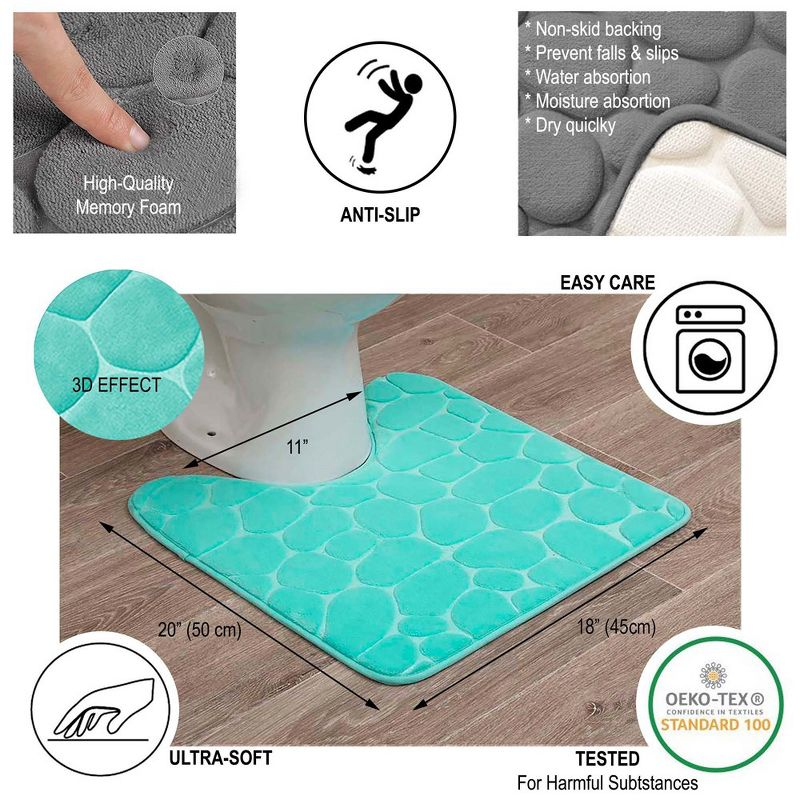 Evideco French Home Goods Contour Bath Rug Memory Foam Mat 3D Pebble 20”L x 20”W Aqua Blue