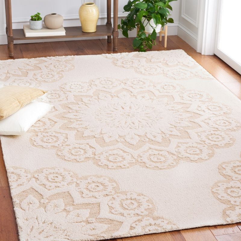 Blossom BLM108 Hand Tufted Indoor Area Rug - Ivory/Light Brown - 4'x6' - Safavieh