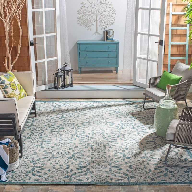 Courtyard CY8955 Power Loomed Indoor/Outdoor Area Rug - Grey/Blue - 6'7"x6'7" - Safavieh.