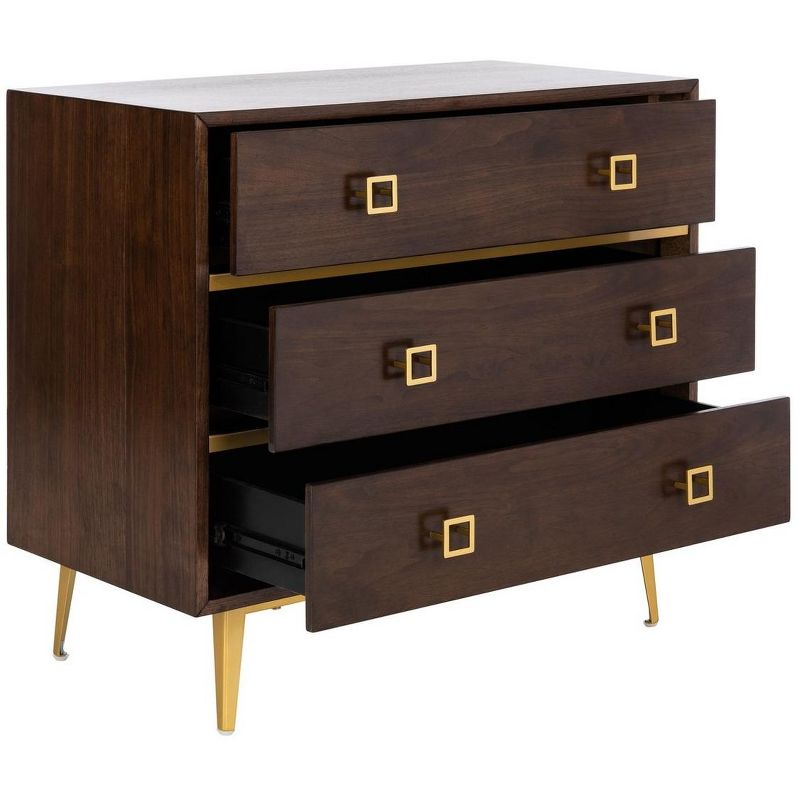 Katia 3 Drawer Chest - Walnut/Gold - Safavieh.