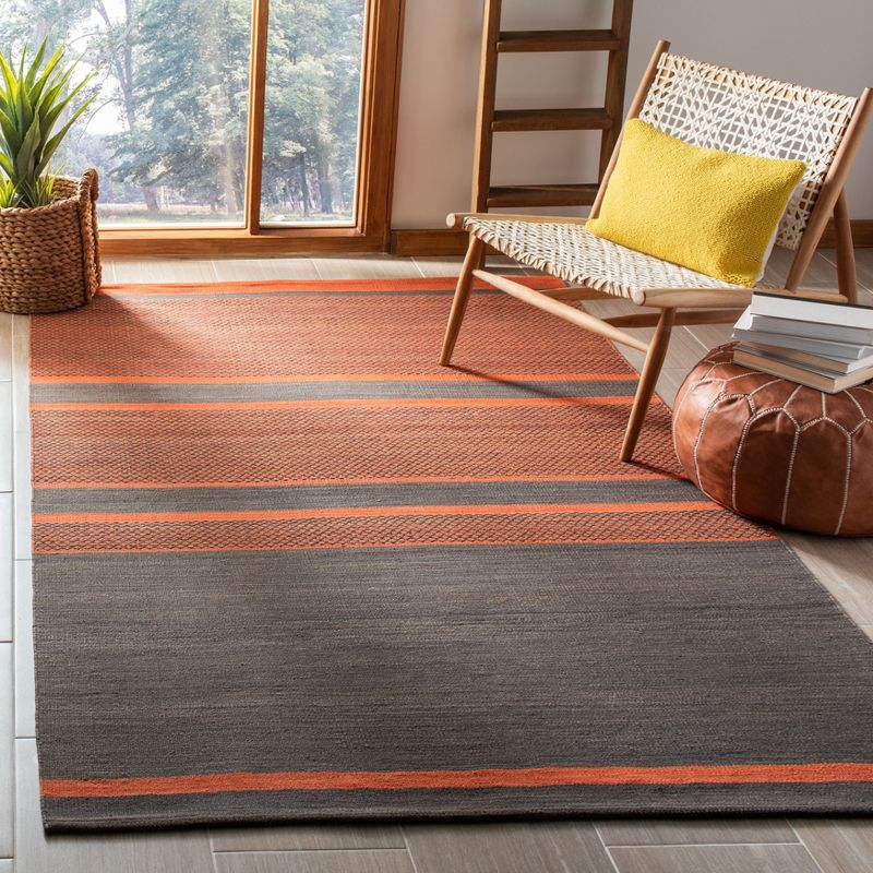 Kilim KLM952 Hand Woven Area Rug - Dark Grey/Orange - 5'x8' - Safavieh.