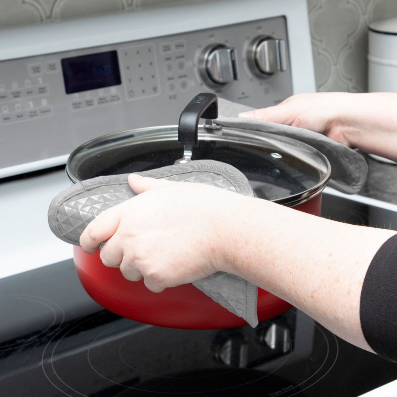 T-fal 4-Pack Waffle Oven Mitt & Pot Holder Set, Grey